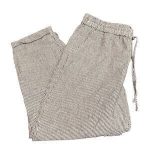 J. Crew linen grey and white striped capris with drawstring & elastic waistband